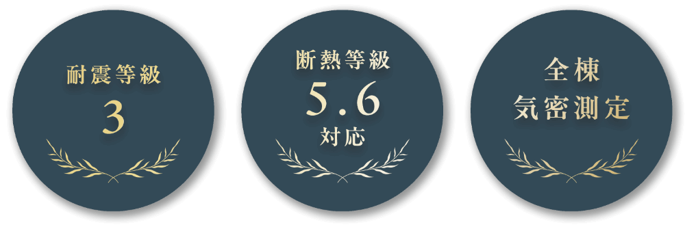 耐震等級３　断熱等級5.6対応　全棟気密測定
